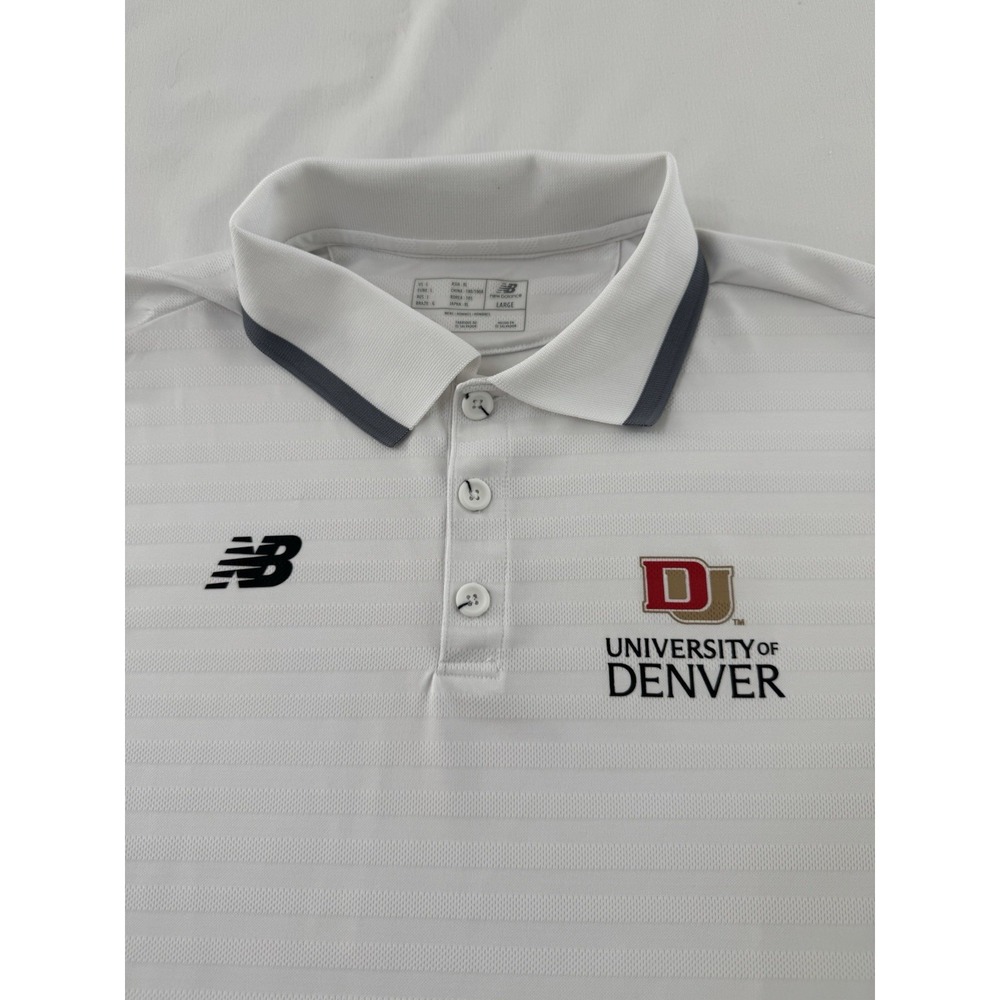 University Of Denver Polo Mens Size L New Balance White Pioneers NWOT